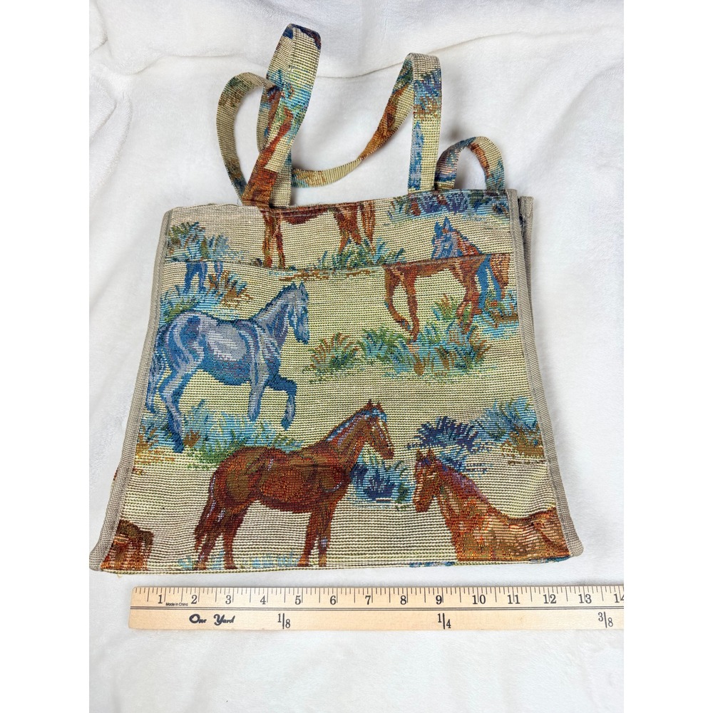 Jade Vintage Horse Tapestry Tote Bag Large Multi-Color Equestrian Western Bag